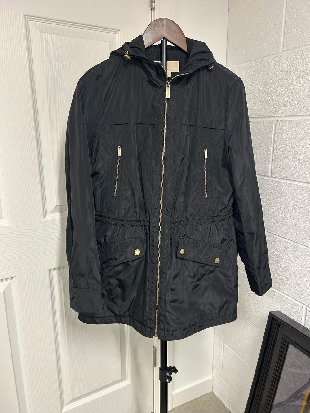 Michael Kors Women’s Black Hooded Utility Jacket Gold Hardware Size M